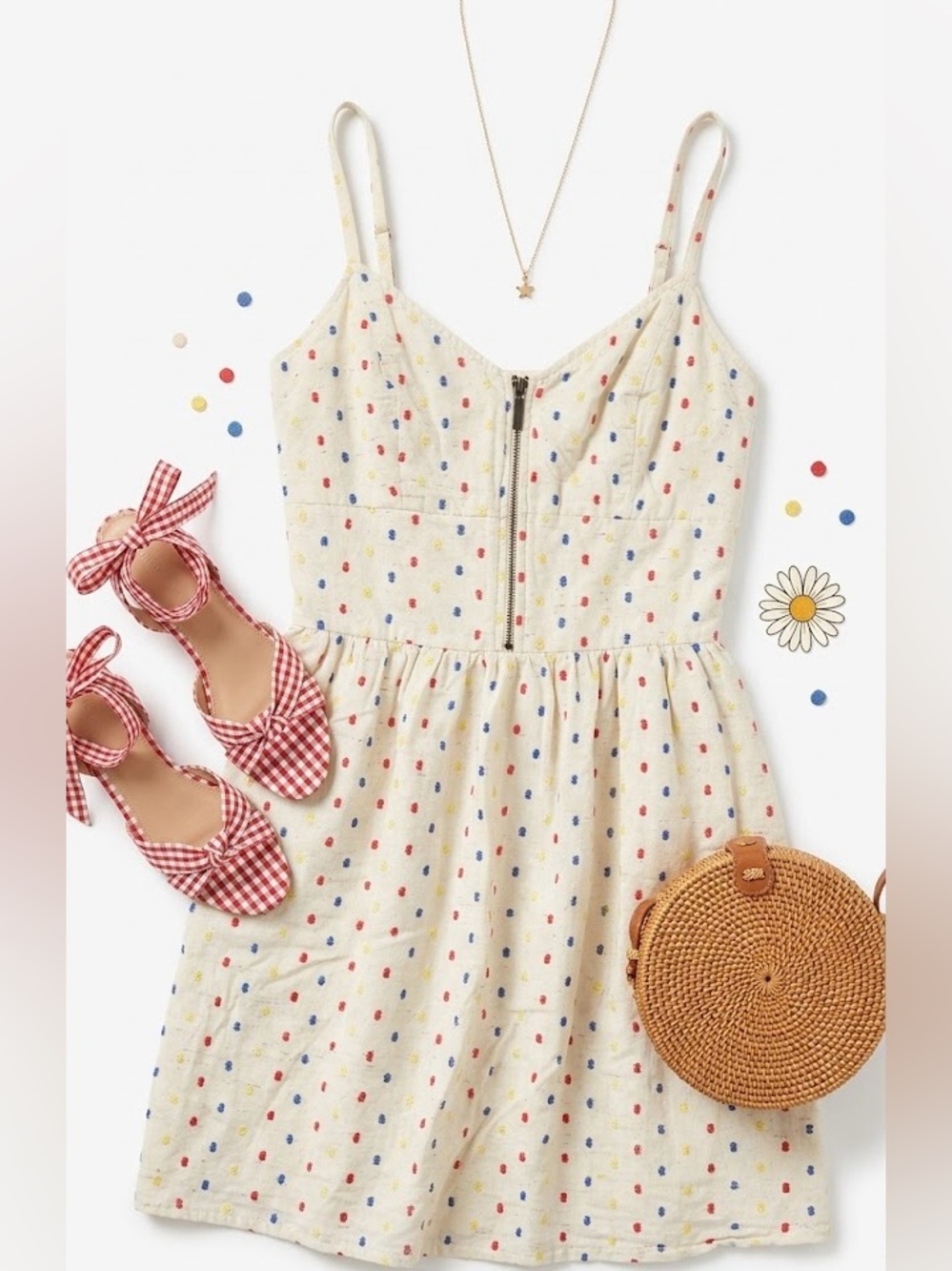 BeBop Cream Polka Dot Spaghetti-Strap Mini Dress